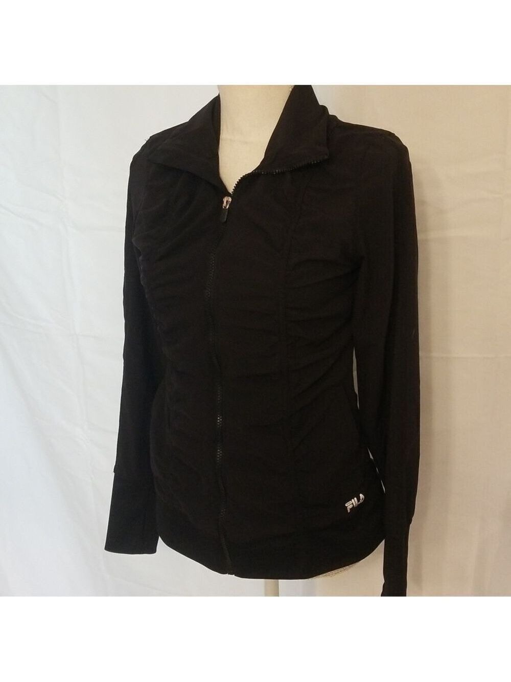 fila track jacket gray black womens size S ruched zip up front thumb holes - Picture 4 of 12